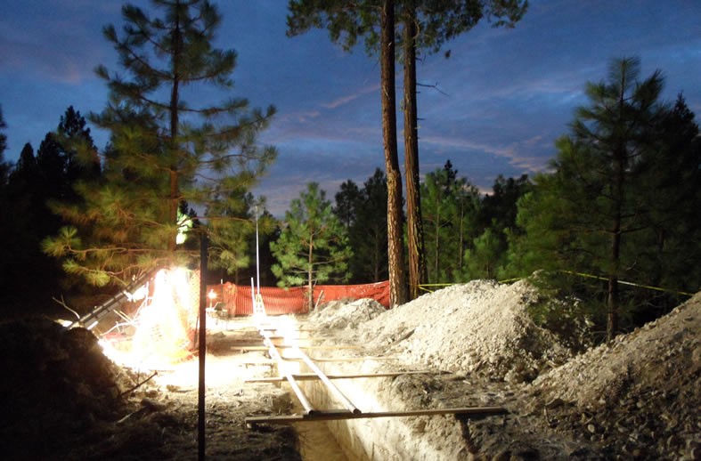 Night photography of trench at Pit River Dam #3