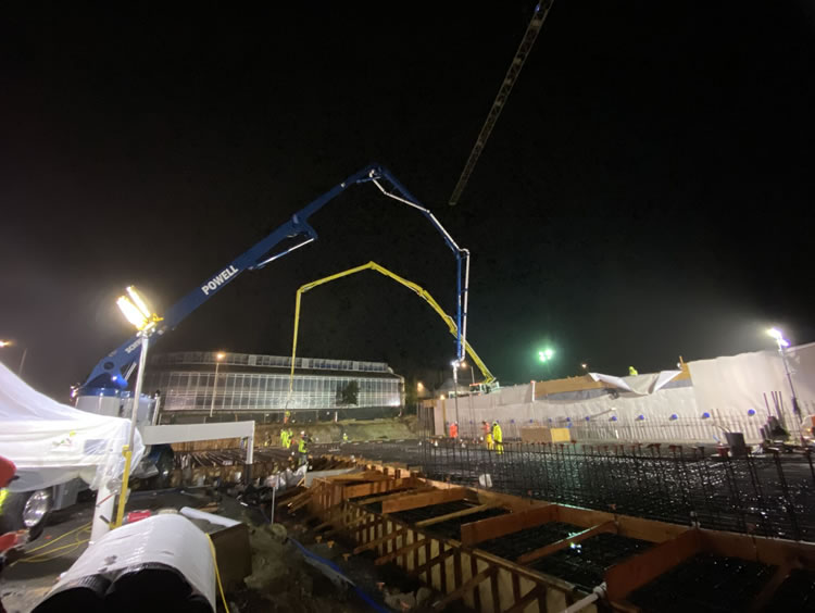 SHN ran a four-person team to sample two pumps and monitor laydown at Cal Poly Humboldt’s new engineering building, for the mat slab placement with Swinerton Builders, Rock Creek Construction and Powell Concrete Pumping in 2025. 1400 yards were placed.