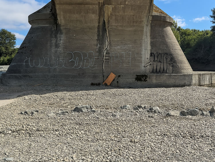 Pier 2 vertical and off-set cracking from December 2022 magnitude 6.4 earthquake