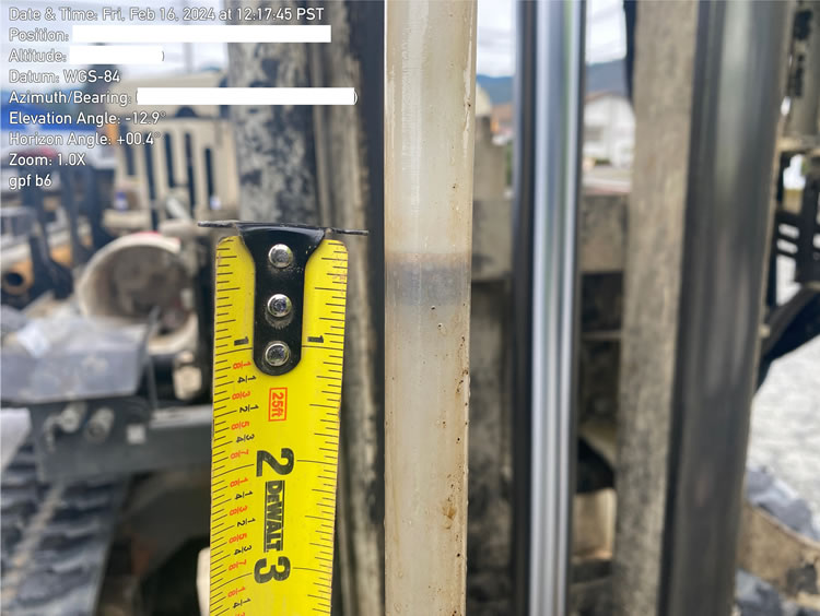 The borings allow groundwater sampling if enough is present. This bailer contains petroleum hydrocarbon compounds that are floating on the groundwater.