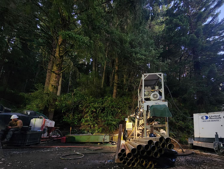 Drilling at twilight to investigate geological conditions for the tunnel alternative.