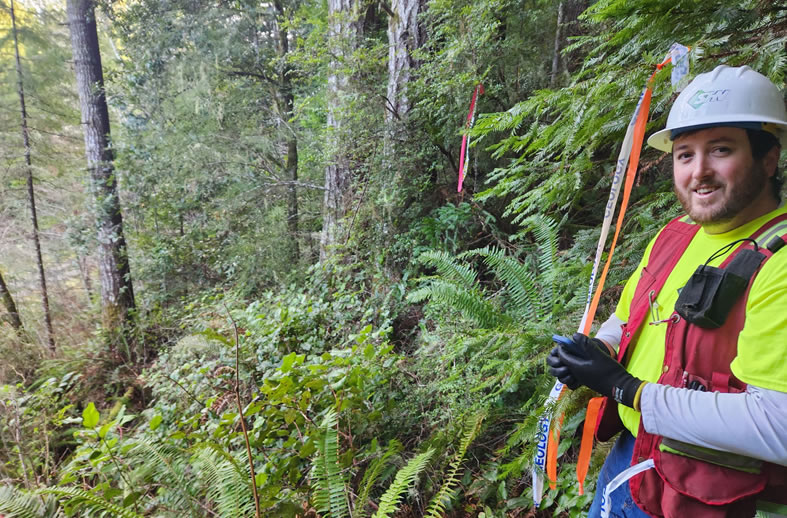 Geologist Trevor McBroom mapping earth movement for a timber harvest plan.